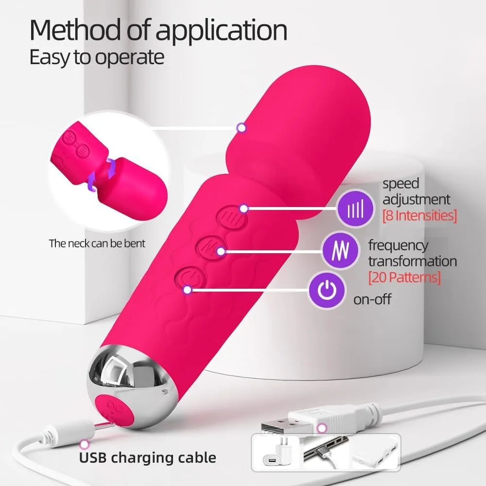 AV Vibrator Wand Personal Massager Clit Stimulator Sex Toy for Women 20 Patterns 8 Speeds Rechargeable Mini Vibrators Adult Toys