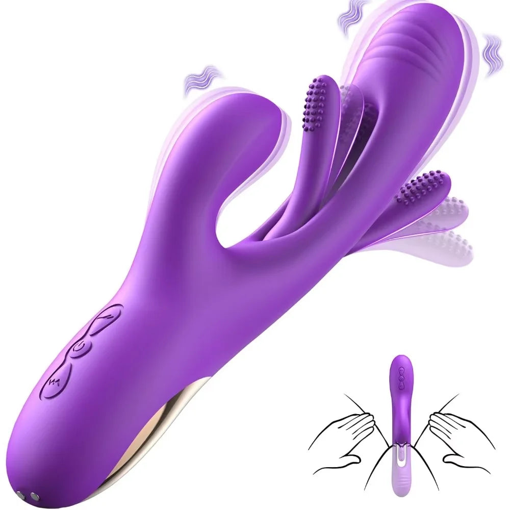 3-IN-1 Rabbit Vibrator for Women Powerful Tapping Flapping Vibrator Clitoral Stimulator