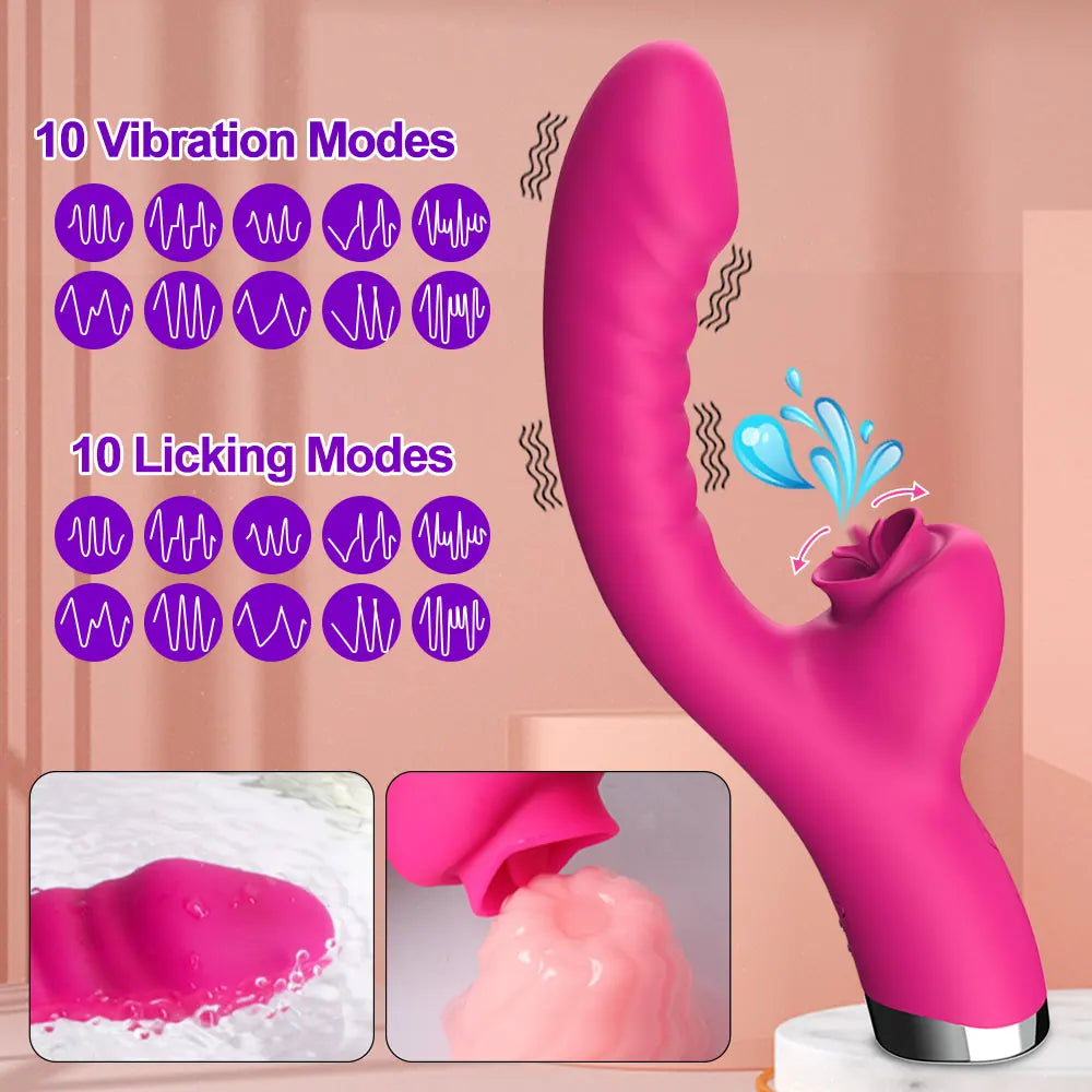 Tongue Licking Vibrator 2 In 1 Adult Women Sex Toys Dildos Vibrators Clitoris Stimulator With 20 Speed Vibrator