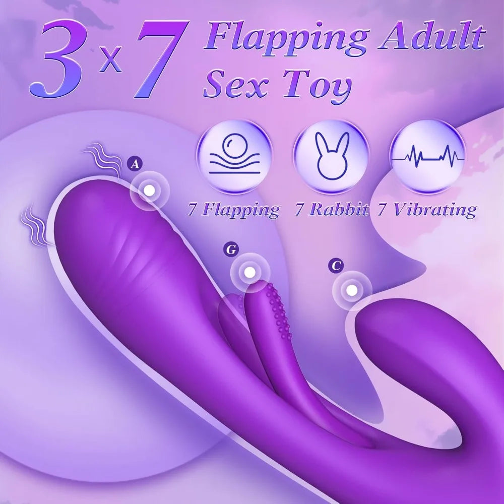 3-IN-1 Rabbit Vibrator for Women Powerful Tapping Flapping Vibrator Clitoral Stimulator